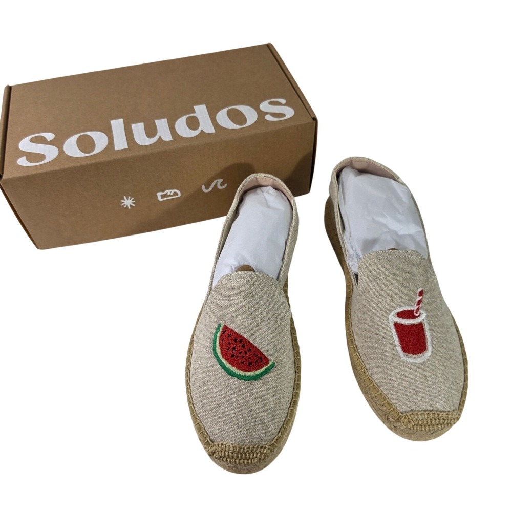 Soludos Watermelon Juice Platform Espadrilles Loafers Linen US slip on summer